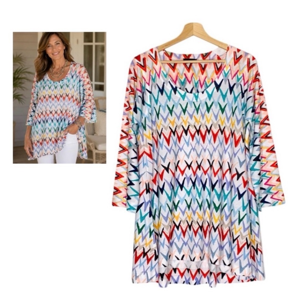 Nally & Millie Scoop Neck Tunic STYLE# 62-374 Multi Color Chevron Pattern XL